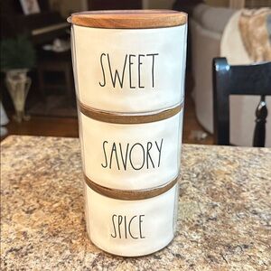 RAE DUNN SWEET SAVORY AND SPICE CERAMIC STACKABLE CANISTER SET OF THREE new